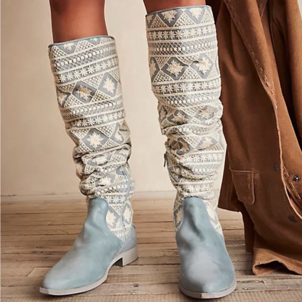 Like New Free People Leather Crochet Textile Bren Boots Size 9